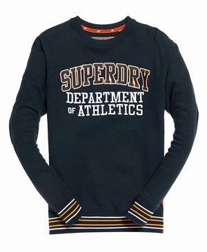 Superdry College Boxy Fit Applique Crew Férfi Pulóver Sötétkék | ANTIC6213